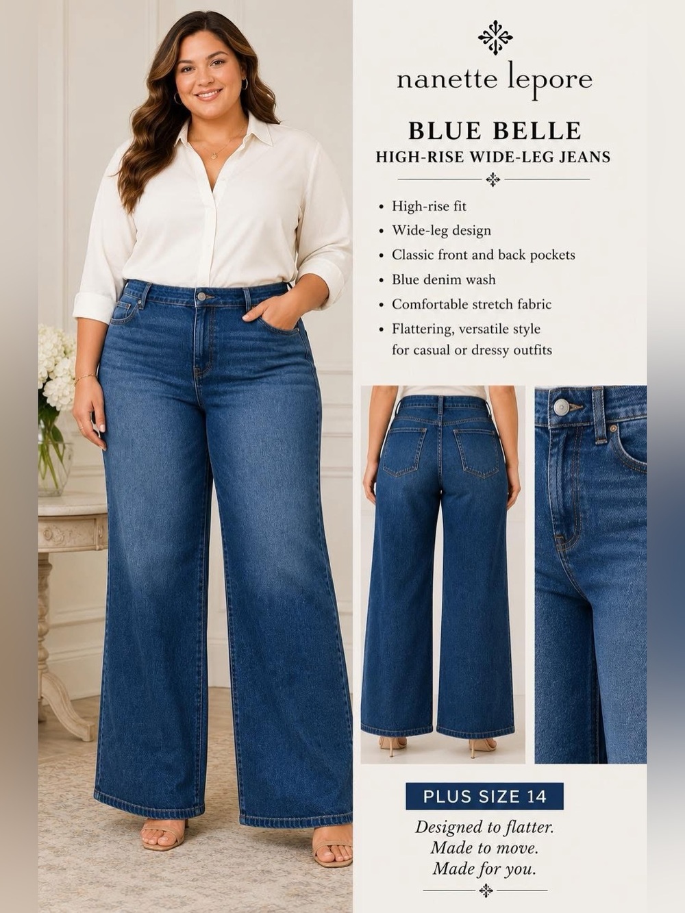 Nanette Lepore Blue Belle High Rise Wide-Leg Jeans